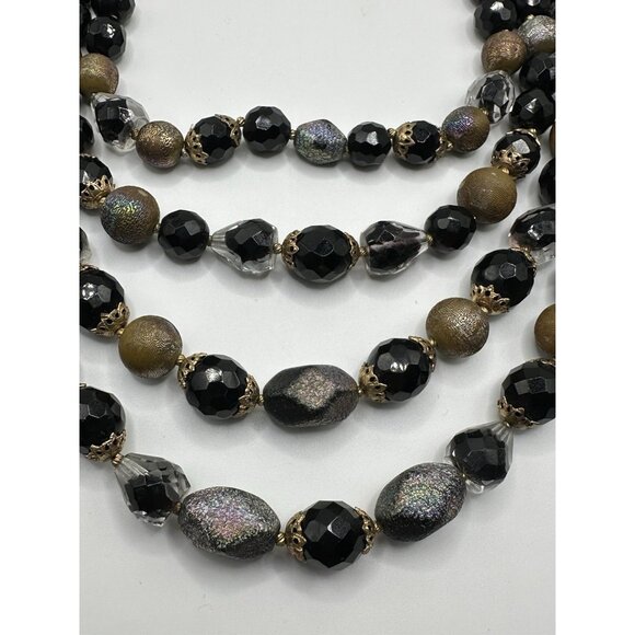 Stunning TRIFARI Black Iridescent Glass 4 Strand Beaded Necklace 15-17” - Picture 8 of 11